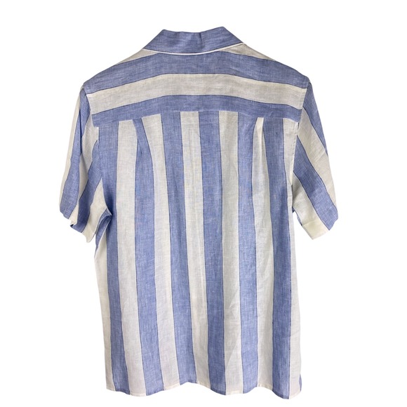 Murano Baird McNutt Linen Blue Striped Camp Shirt Short Sleeve - Small - Picture 2 of 10